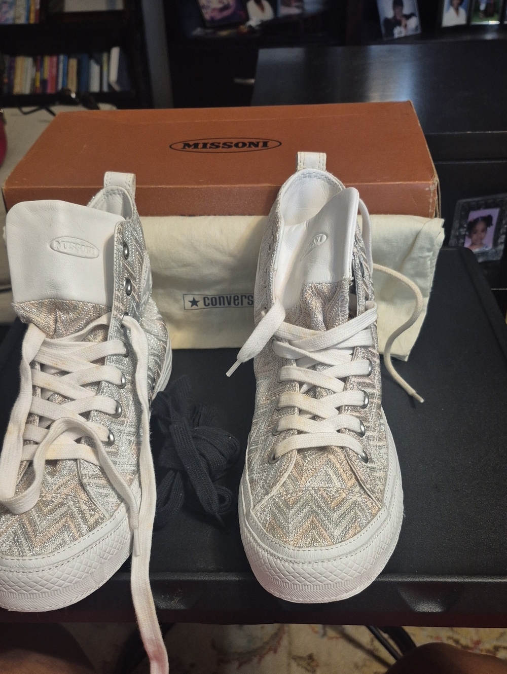 Unisex Missoni/Converse Metallic Chevron High-Top Sneakers in Silver and White
